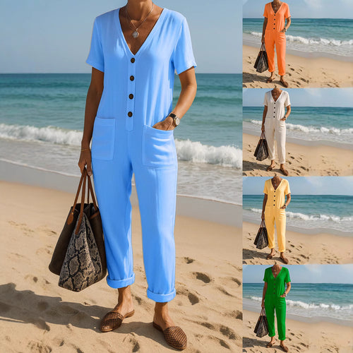 Damen Modischer Jumpsuit mit V-Ausschnitt und Taschen Echo Archiv
