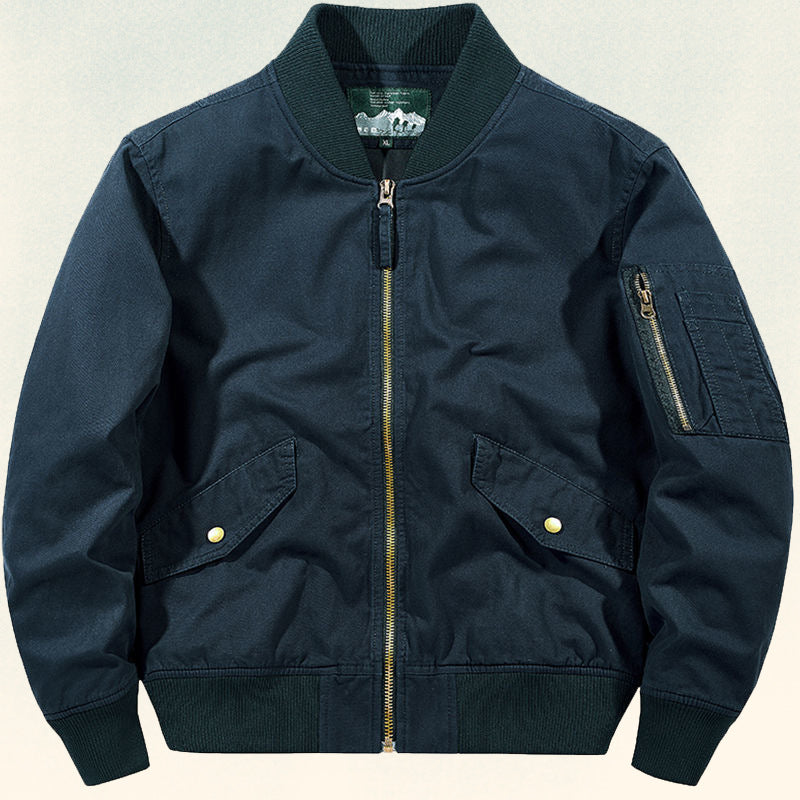 Herren Robust verarbeitete Canvas‑Bomberjacke mit Rippbündchen, Pattentaschen und Ärmelfach Echo Archiv