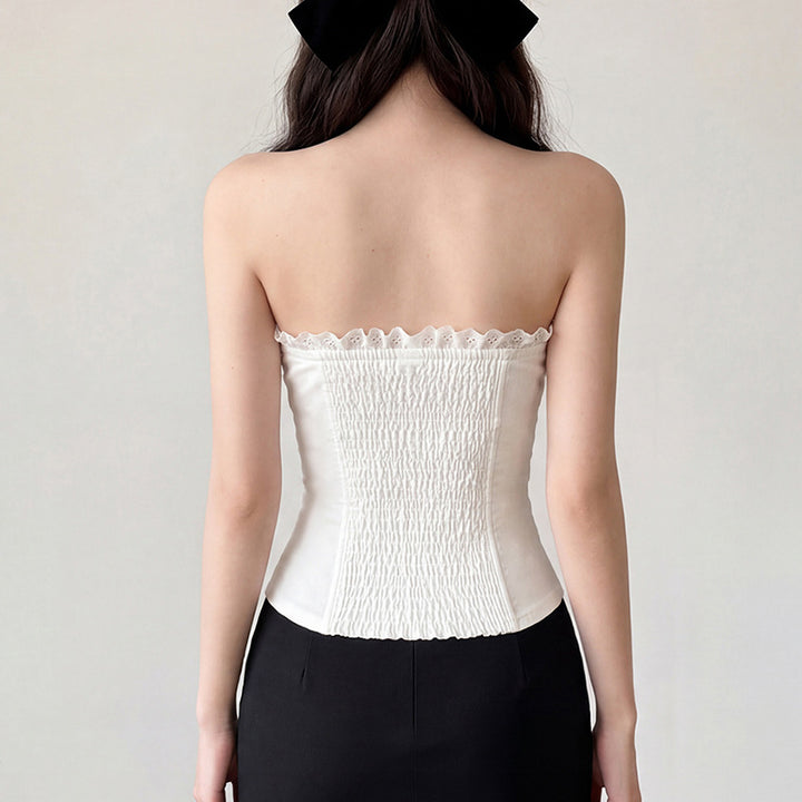 Damen Bustier-Oberteil mit dekorativem Rüschensaum und Knopfdetails Echo Archiv
