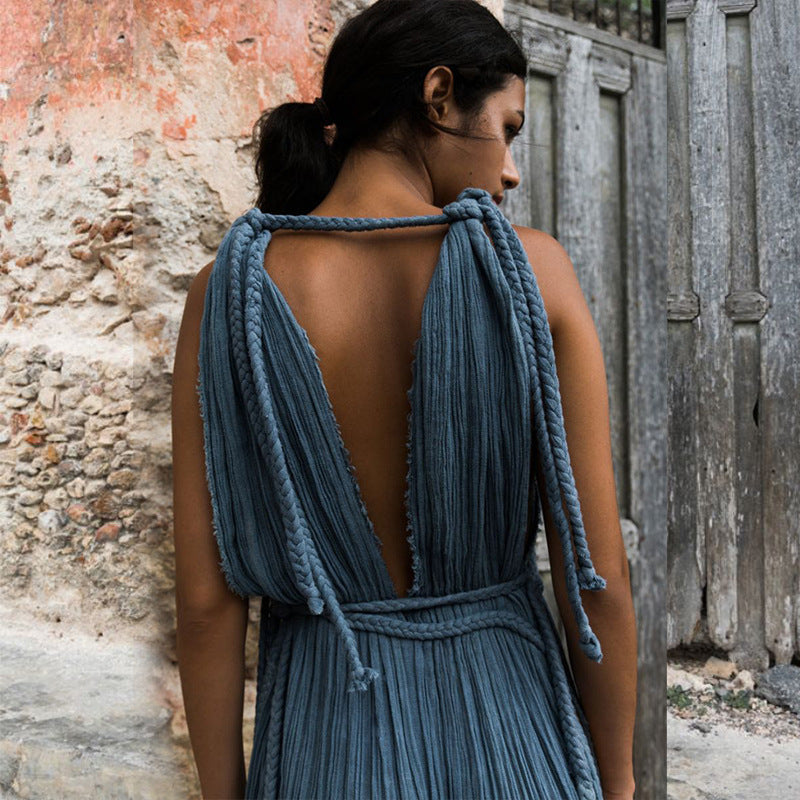 Damen Maxikleid mit tiefem V-Ausschnitt und seitlichem Schlitz Echo Archiv
