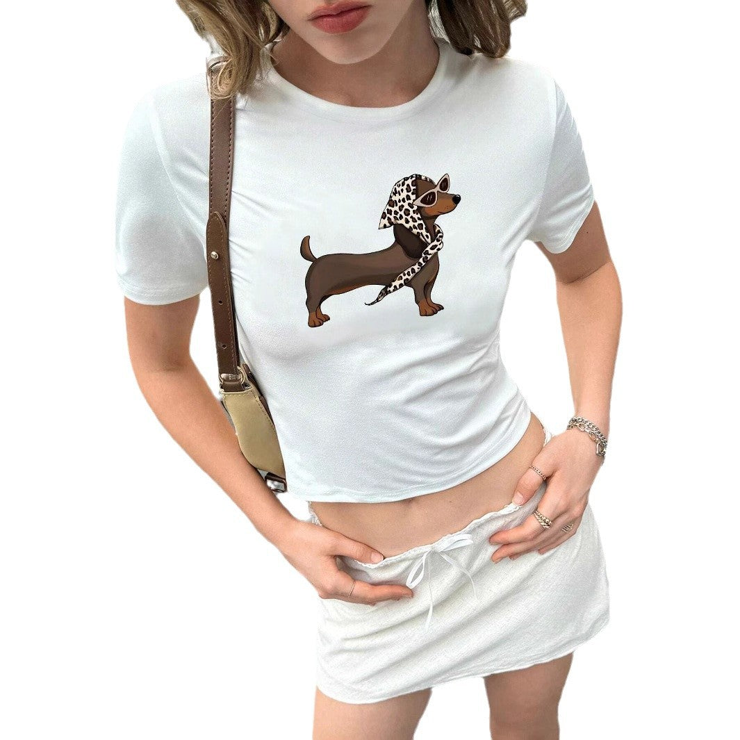 Damen Kurzarm T-Shirt mit künstlerischem Hundemotiv Echo Archiv