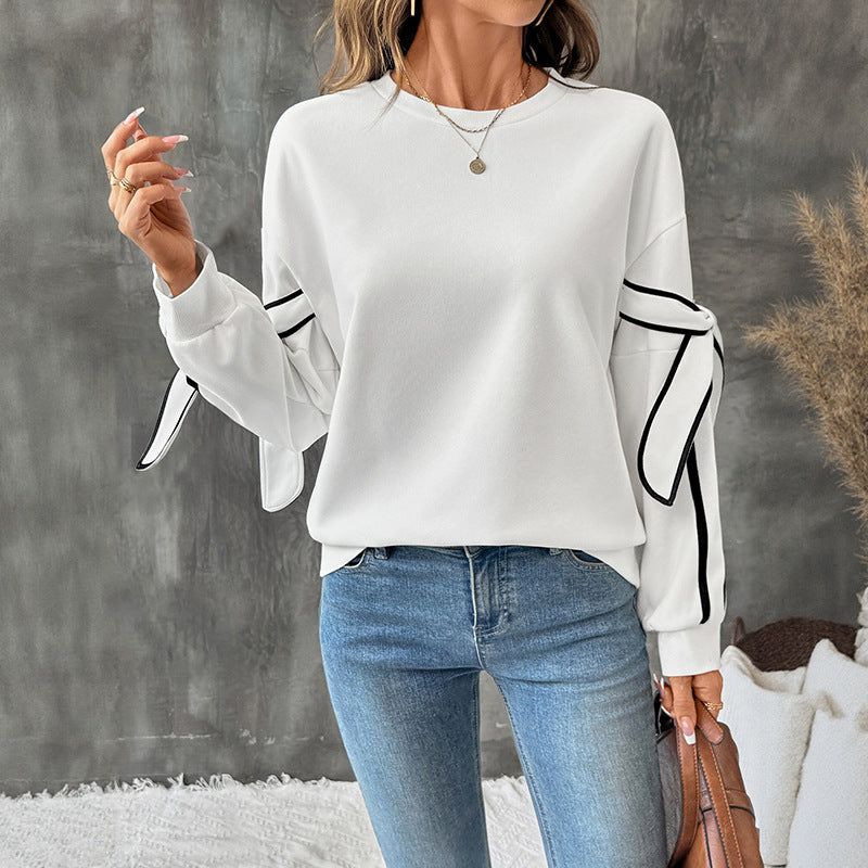 Damen Sweatshirt mit Zierstreifen und Schleifendetail an den Ärmeln – Mavelle