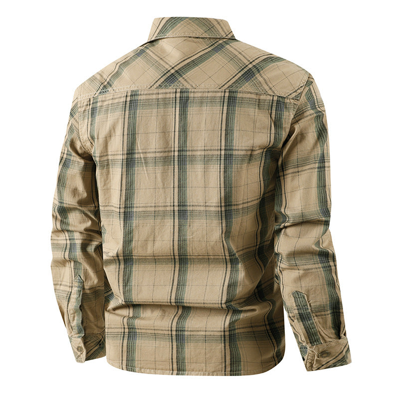 Herren nan kariertes Overshirtjacke aus Baumwoll-Twill mit doppelt verstärkten Brusttaschen und verlängertem Schnitt Echo Archiv