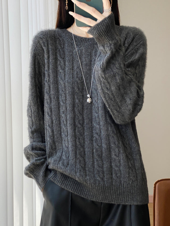 Damen Übergrößen Zopfmuster-Pullover im Mohair-Look mit geripptem Saum Echoarchiv