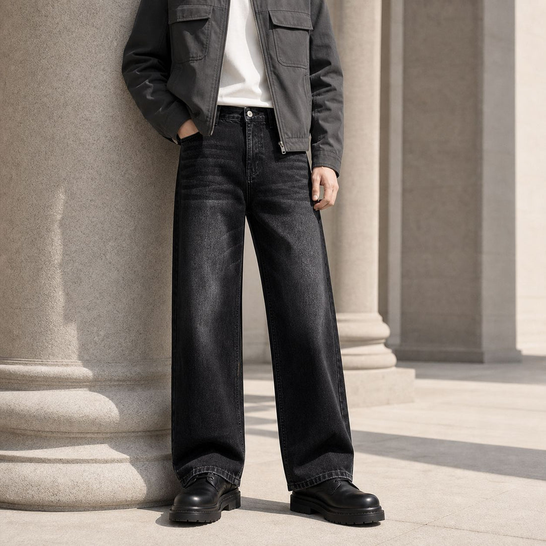 Damen High-Waist Weitbein-Jeans aus Denim mit Vintage-Waschung Echo Archiv