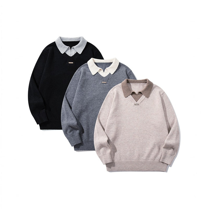 Herren Boxy-Strickpullover mit Polokragen und V‑Einsatz Echoarchiv
