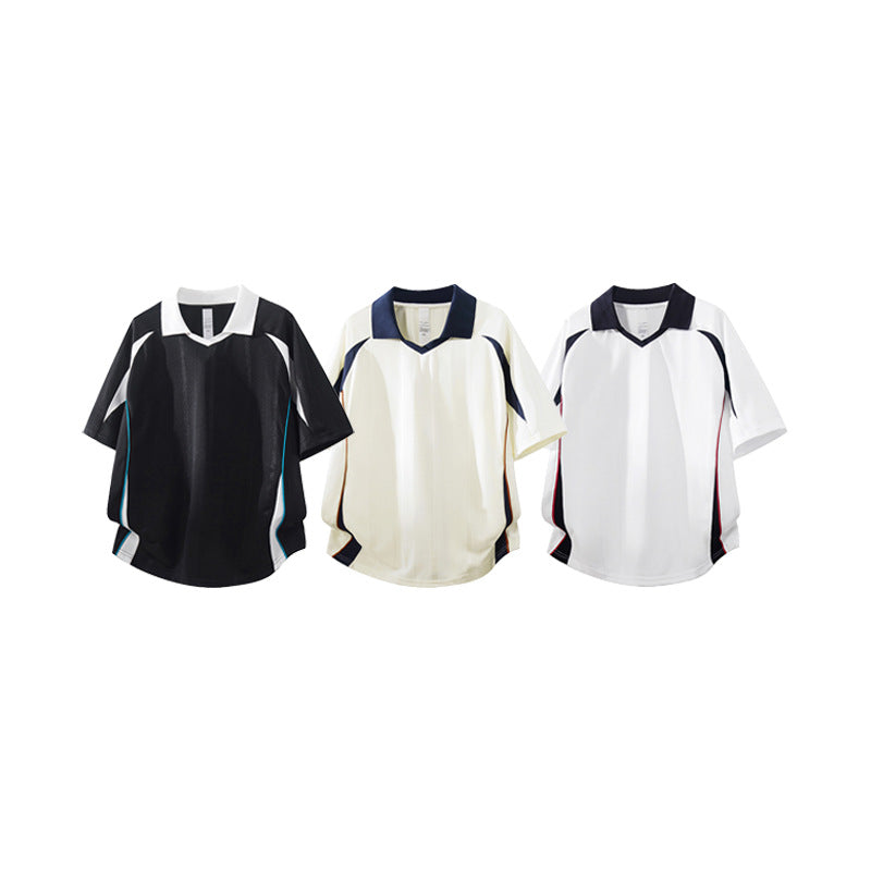 Herren Sportives Oversize-Poloshirt mit V-Ausschnitt, Kontrastpaspeln und atmungsaktivem Material Echo Archiv