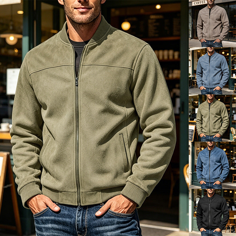 Herren Veloursleder-Optik Bomberjacke mit Reißverschluss und Rippbündchen Echoarchiv