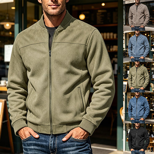 Herren Veloursleder-Optik Bomberjacke mit Reißverschluss und Rippbündchen Echoarchiv