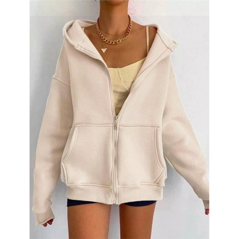 Damen nan oversized Zip-Hoodie mit French-Terry Fleece, Kängurutaschen und verlängerten Ärmelbündchen Echo Archiv