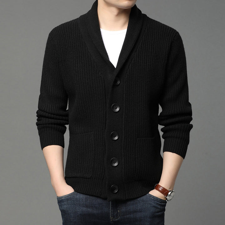 Herren Grobstrick-Cardigan mit Schalkragen, aufgesetzten Taschen und Knopfleiste Echo Archiv