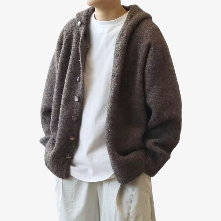 Herren Gemütliche Strickjacke mit Kapuze und Knopfverschluss Echo Archiv