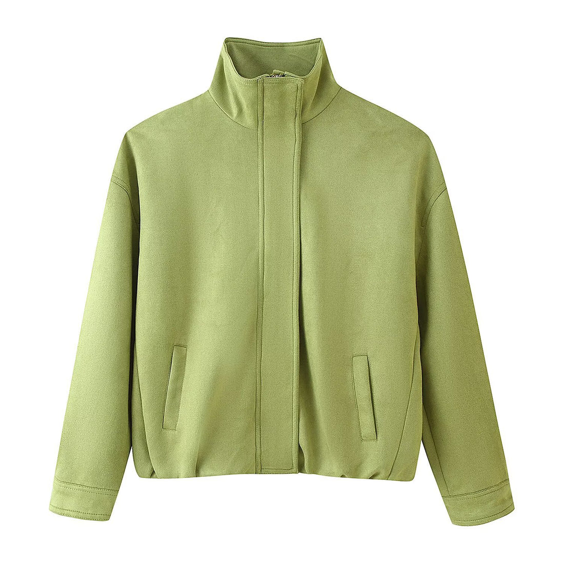 Damen Kurze Boxy‑Jacke mit Funnelkragen und verdeckter Front Echoarchiv