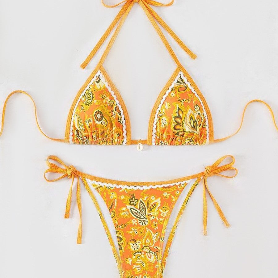 Damen Triangel-Bikini mit floralem Vintage-Muster Echo Archiv