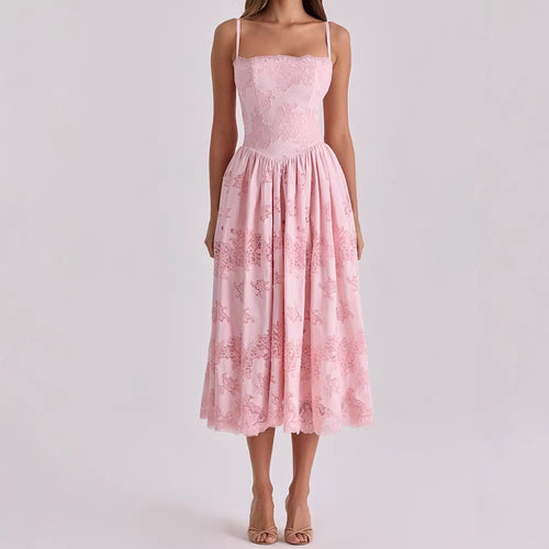 Damen Elegantes Maxikleid mit zarten Spitzenapplikationen Echo Archiv