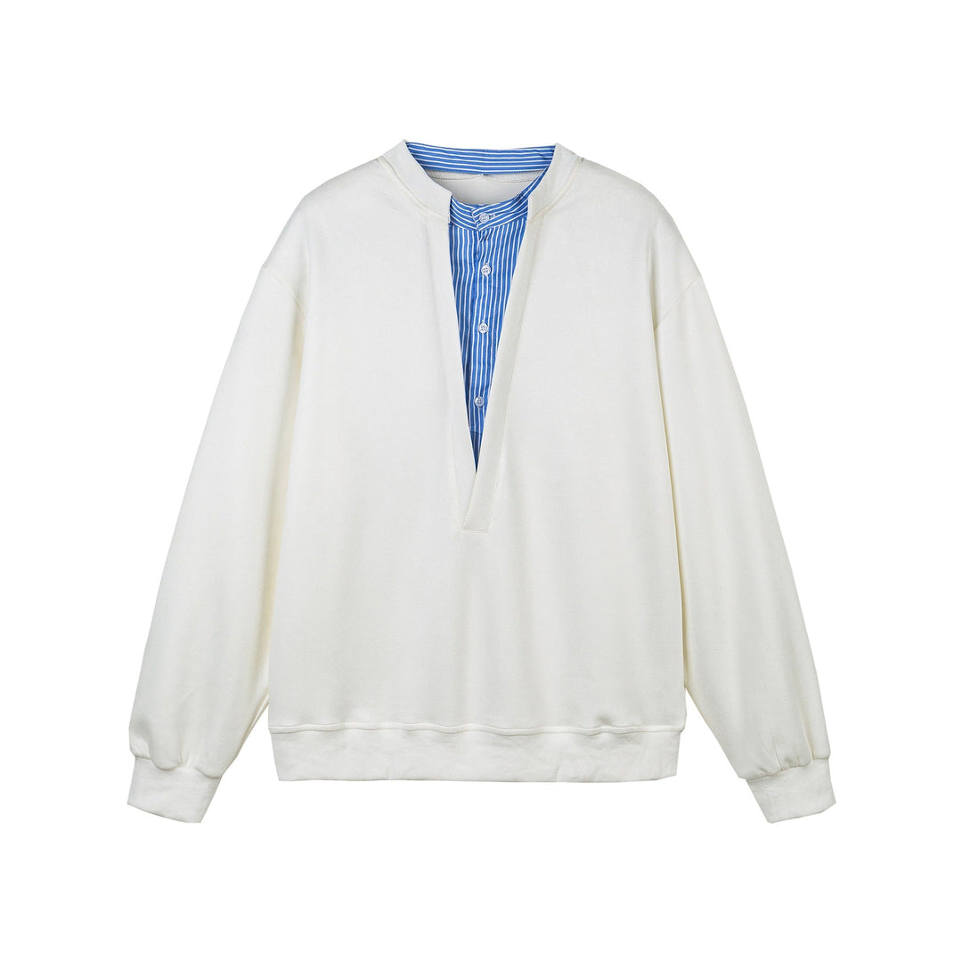 Damen Cropped Oversize‑Sweatshirt mit integriertem Hemdblusen‑Einsatz und V‑Ausschnitt Echoarchiv