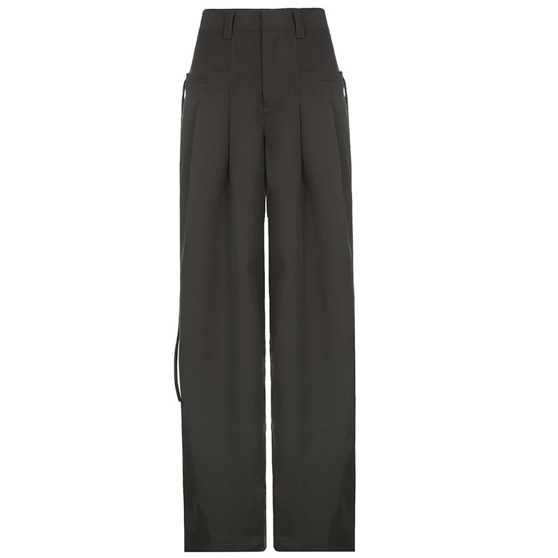 Damen nan hochtaillierte weite Bundfaltenhose mit Cargo‑Details, Gürtelschlaufen und geradem Beinschnitt Echo Archiv
