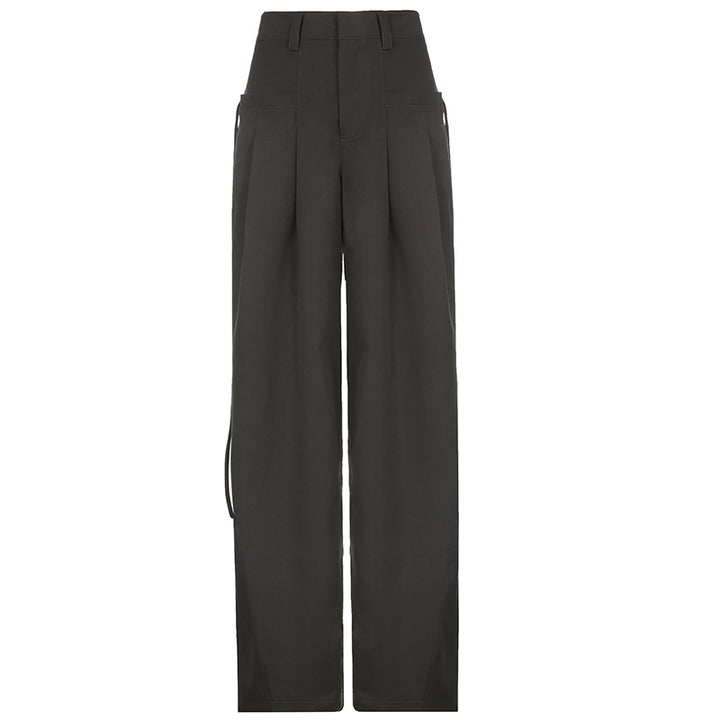 Damen nan hochtaillierte weite Bundfaltenhose mit Cargo‑Details, Gürtelschlaufen und geradem Beinschnitt Echo Archiv