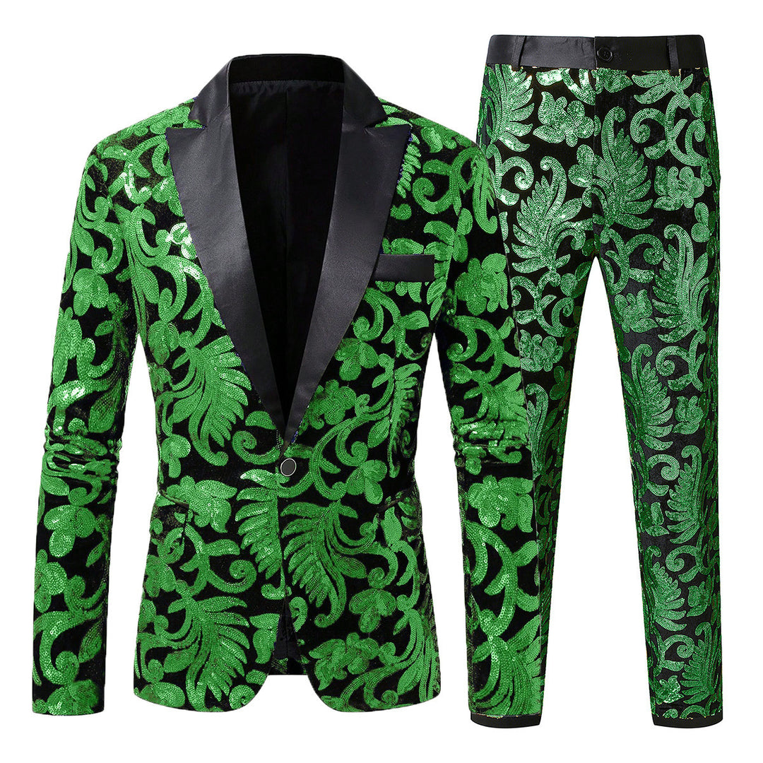 Herren elegantes Pailletten-Anzugset mit floralen Mustern Echoarchiv