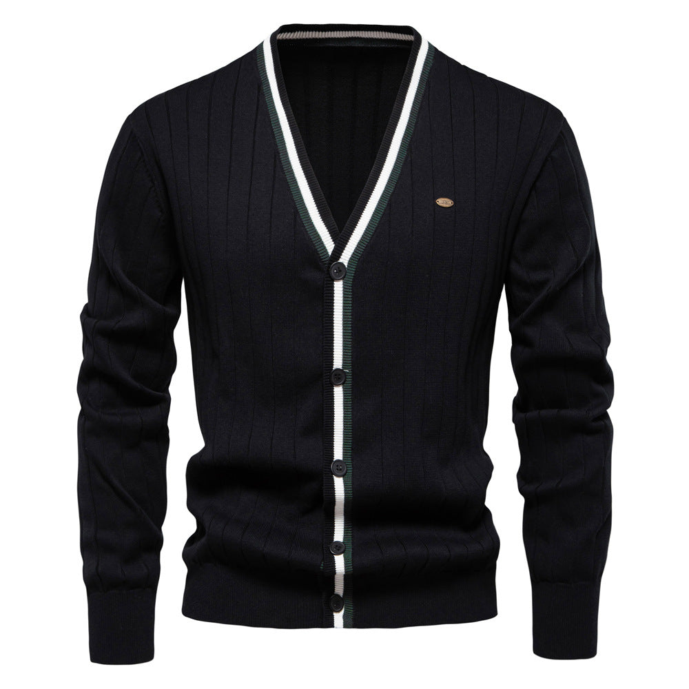 Herren Strickjacke mit elegantem V-Ausschnitt und feiner Rippstruktur Echoarchiv