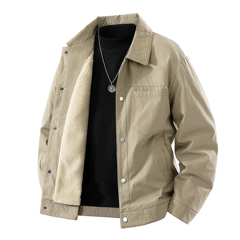 Men's sherpa-lined relaxed coach jacket with snap-front closure and chest pocket – Taviero