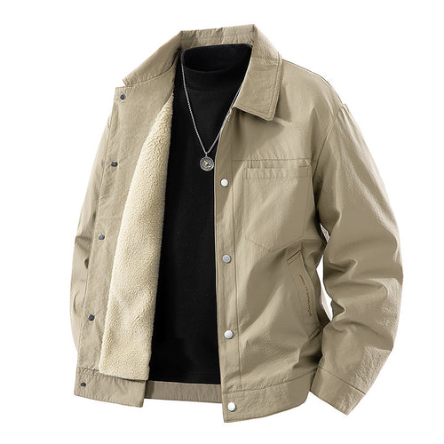Men's sherpa-lined relaxed coach jacket with snap-front closure and chest pocket – Taviero