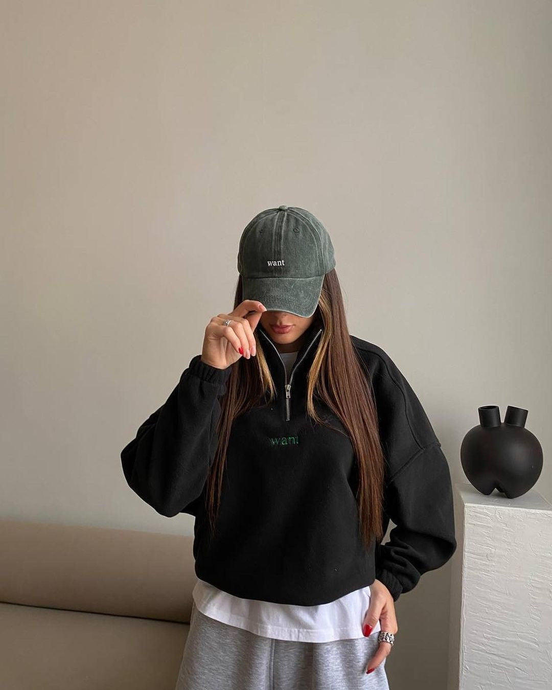 Damen Fleece-Halbzip-Sweatshirt oversized mit Stehkragen, Kängurutasche-Optik und elastischen Bündchen Echoarchiv