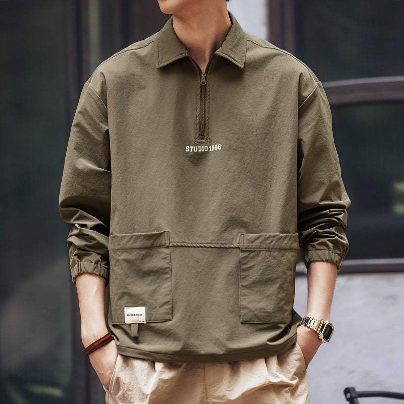 Herren Utility-Halbzip-Pullover mit Hemdkragen und Kängurutaschen Echoarchiv