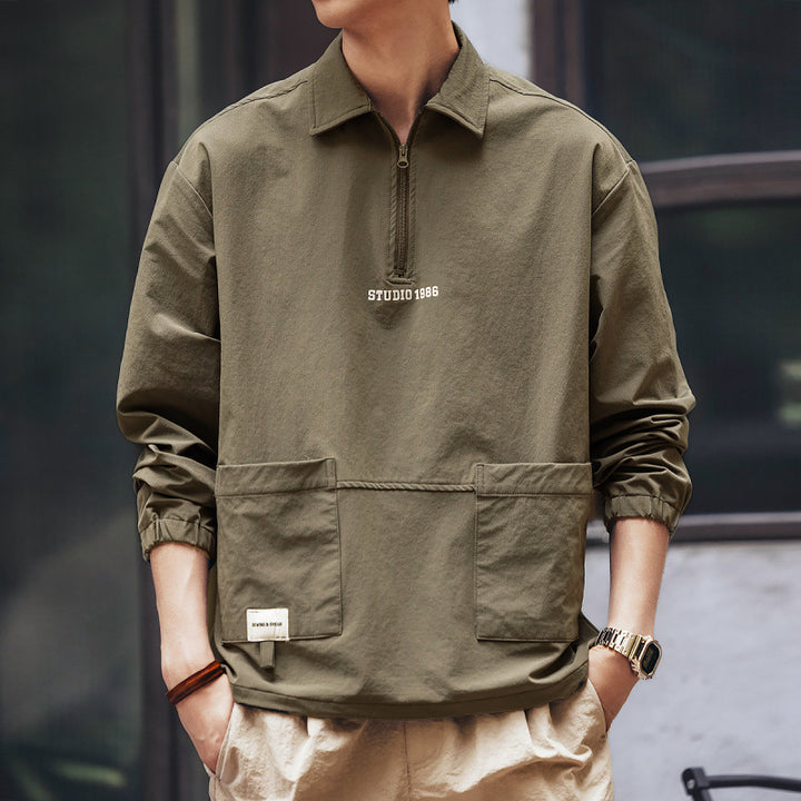 Herren Utility-Halbzip-Pullover mit Hemdkragen und Kängurutaschen Echoarchiv