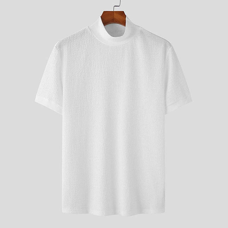 Herren nan kurzärmliges Stehkragen-Feinstrickshirt mit feiner Rippstruktur Echo Archiv