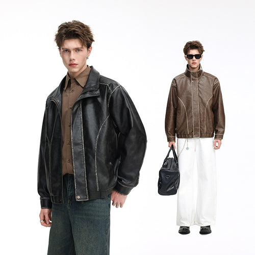 Herren Lederjacke im Vintage-Bomberstil mit Stehkragen Echo Archiv