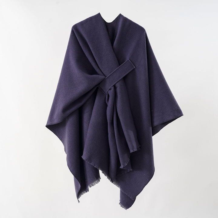 Damen Strickponcho mit geometrischem Blockmuster und Fransen Echo Archiv