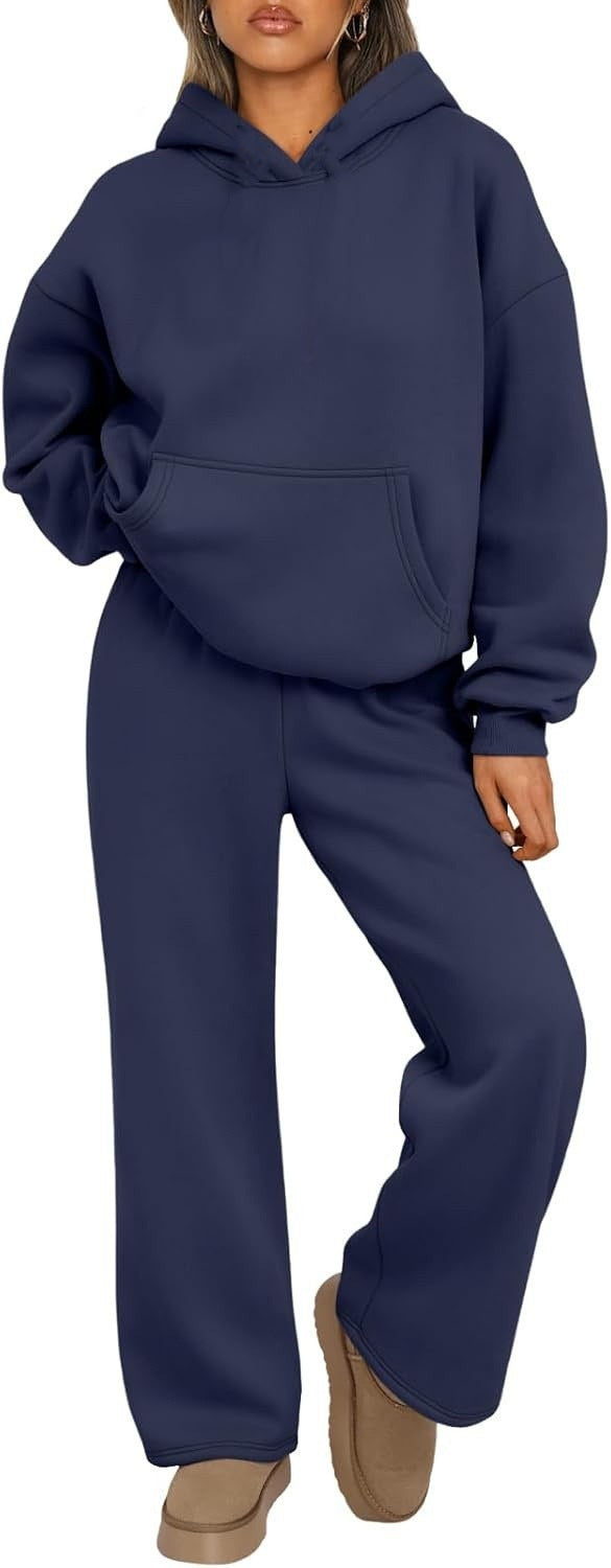 Damen nan Cozy-Loungewear-Set mit oversized Kapuzenpullover, Kängurutasche und weiten Palazzo-Jogginghose Echo Archiv