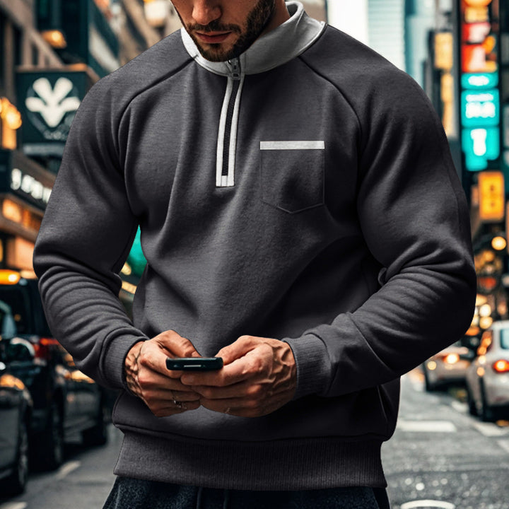 Herren trendiger Fleece-Pullover mit halbem Reißverschluss und praktischer Brusttasche Echoarchiv