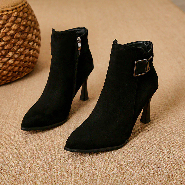 Damen Elegante Ankle Boots mit Hohem Absatz und Schnallen-Detail Echo Archiv