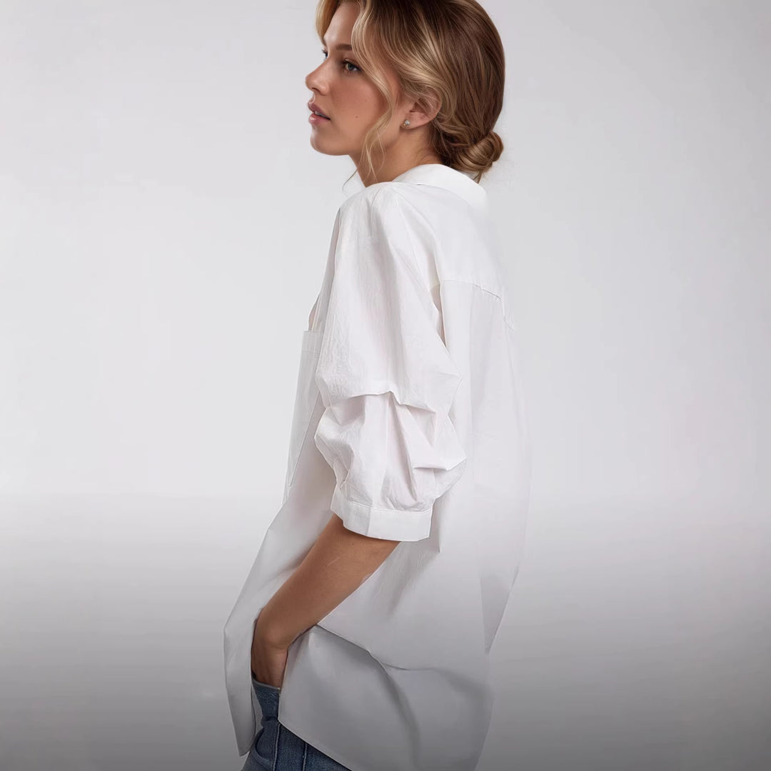 Damen Elegante Oversized Bluse aus hochwertigem Baumwollmix mit verdeckter Knopfleiste Echo Archiv