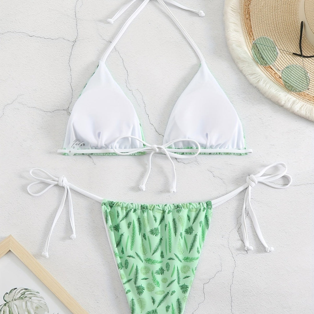 Damen trendiger Triangel-Bikini mit botanischem Muster – Maréssa