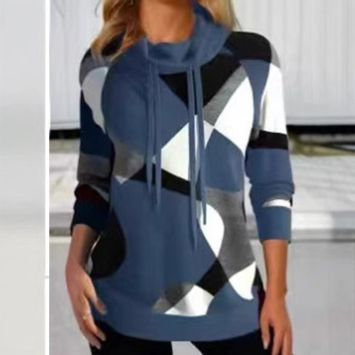 Damen Geometrischer Kapuzenpullover mit Kordelzug, Longline-Schnitt und Seitentaschen Echoarchiv