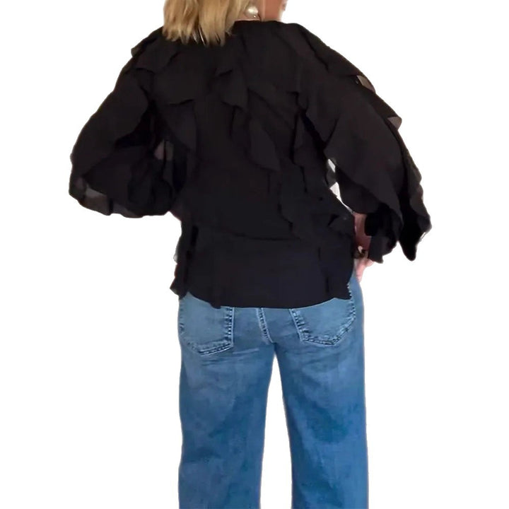 Damen nan semitransparente Lagenvolant-Bluse aus Chiffon mit Ballonärmeln und verdeckter Knopfleiste Echo Archiv