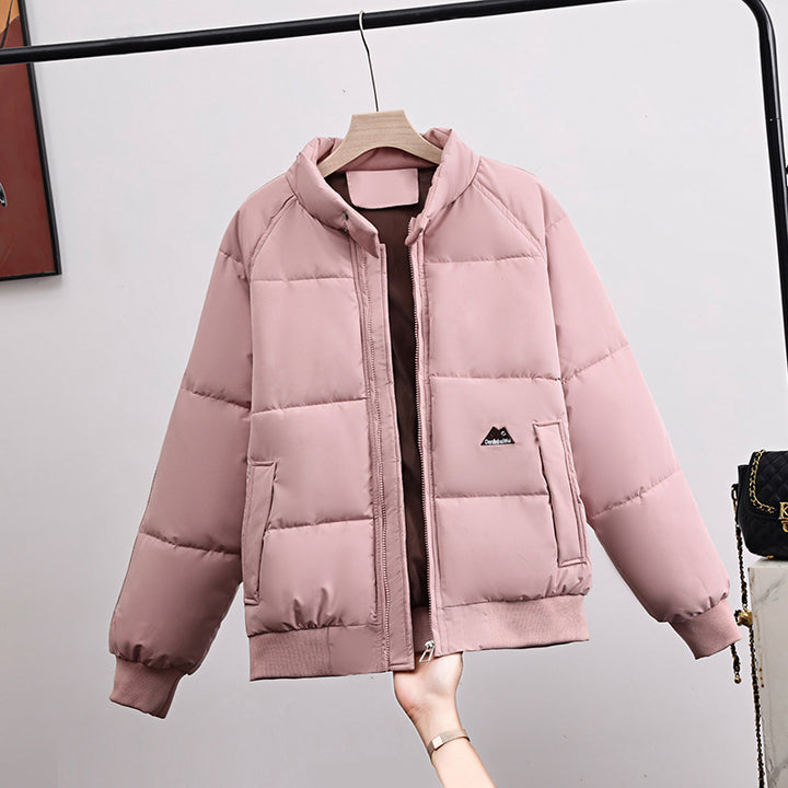 Damen kurzer gesteppter Pufferblouson mit hohem Stehkragen, elastischen Rippbündchen und verdeckter Reißverschluss – Célinea