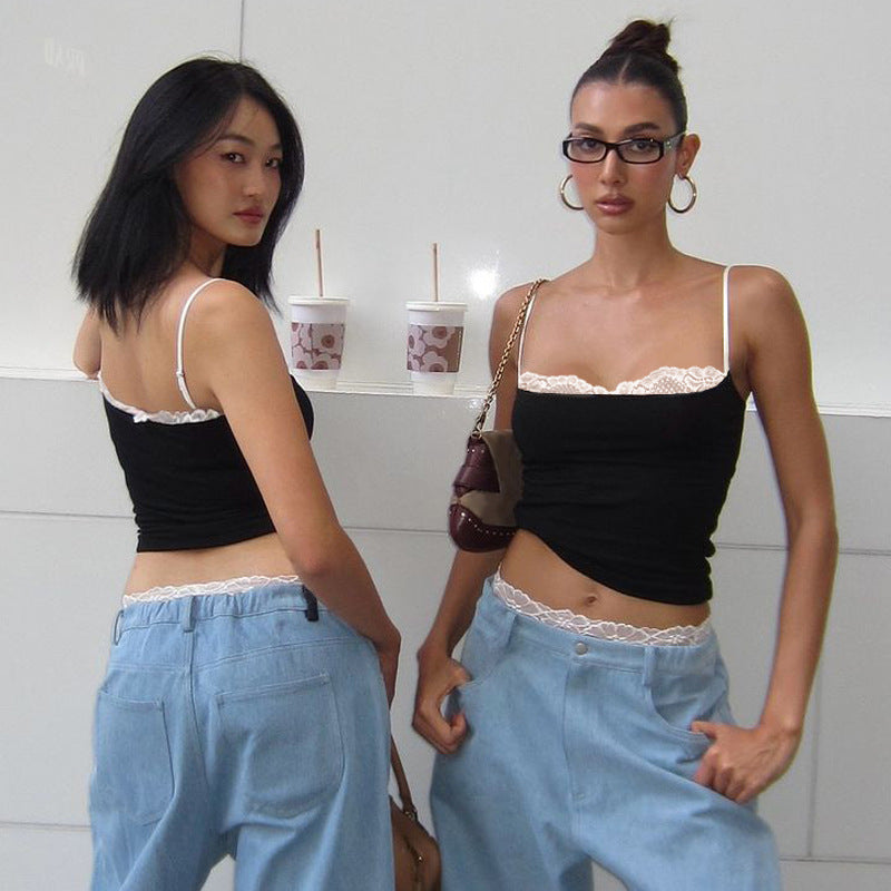 Damen Crop-Top mit zartem Spitzenrand und schmalen Trägern Echo Archiv