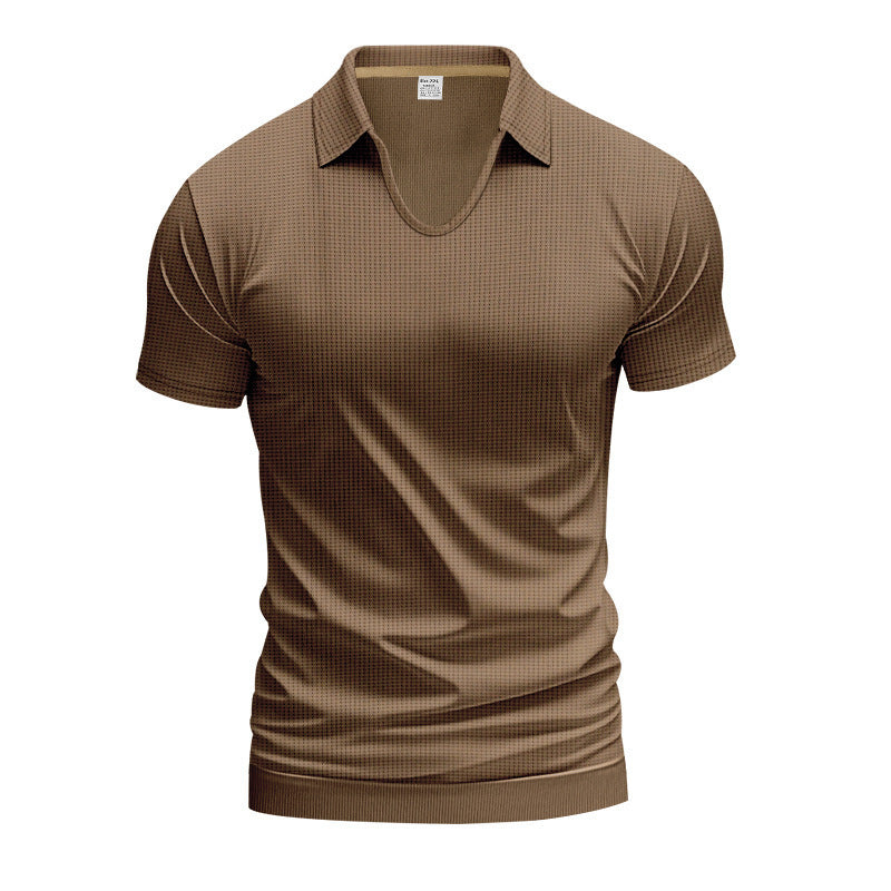 Herren Kurzarm Poloshirt mit strukturierter Oberfläche und modernem V-Ausschnitt Echoarchiv