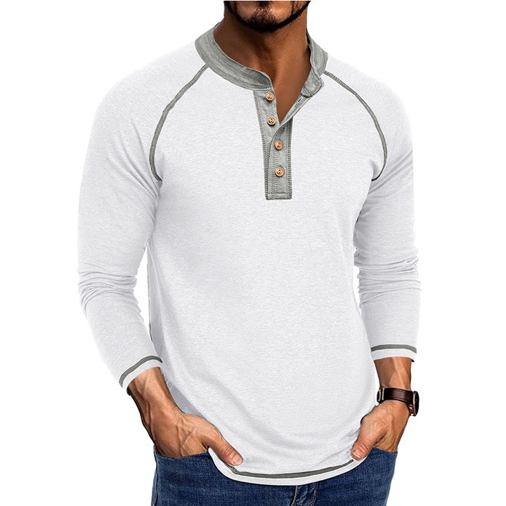Herren Langarm-Henley-Shirt aus weichem Baumwollmix mit kontrastrierenden Details Echoarchiv