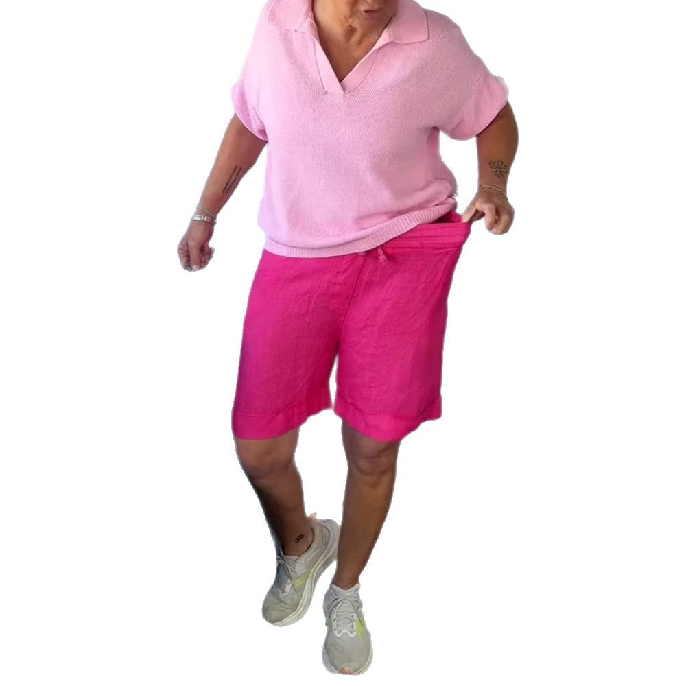 Damen nan Leinenmix-Relaxshorts mit elastischem Komfortbund und Eingrifftaschen Echo Archiv