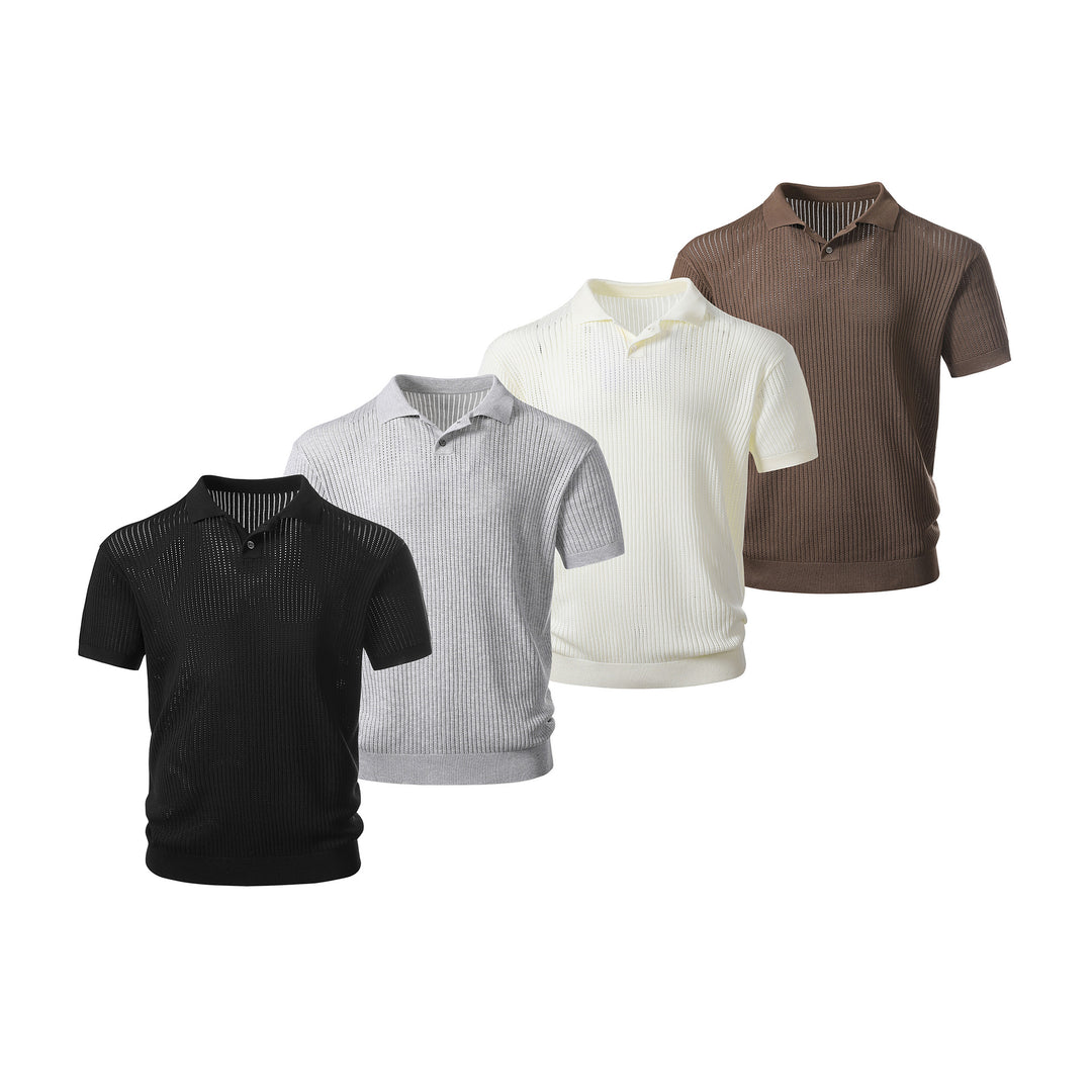 Herren Kurzarm-Feinstrick-Poloshirt mit Strukturstrick und luftiger Perforation Echo Archiv
