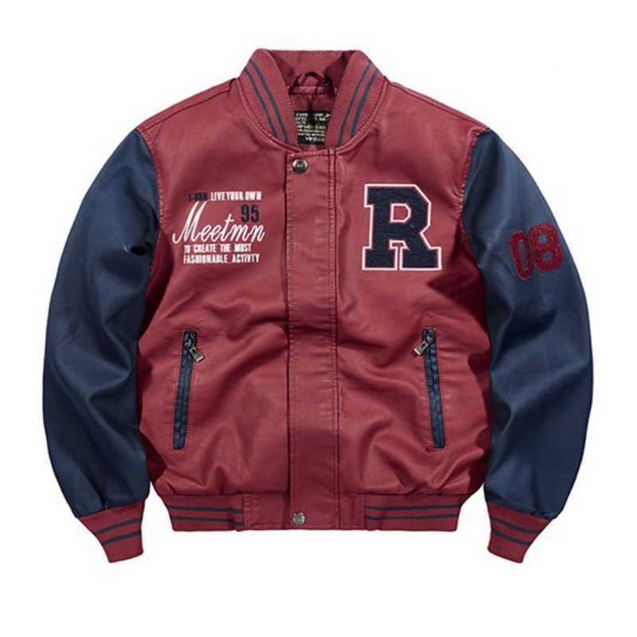 Herren College‑Varsity‑Bomberjacke mit kontrastreichen Ärmeln, Letterpatch und Rippbündchen – Brevano