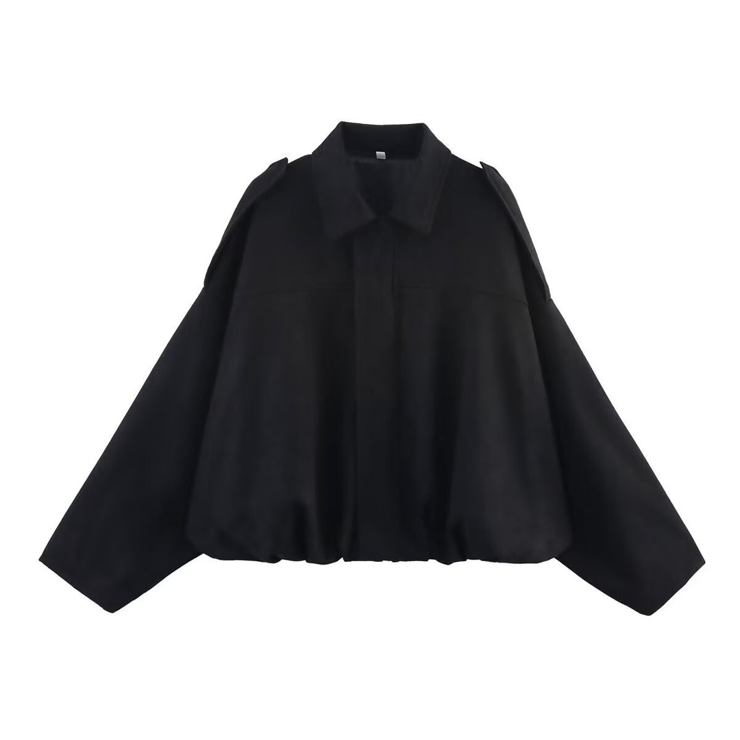 Damen Cropped Boxy Wildleder-Look Bomberjacke mit Epauletten-Schultern Echoarchiv