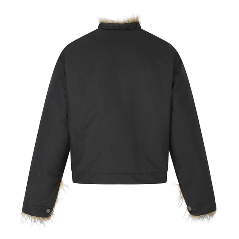 Damen Kurzjacke mit Kunstfellfutter, Stehkragen und verdeckter Knopfleiste Echoarchiv
