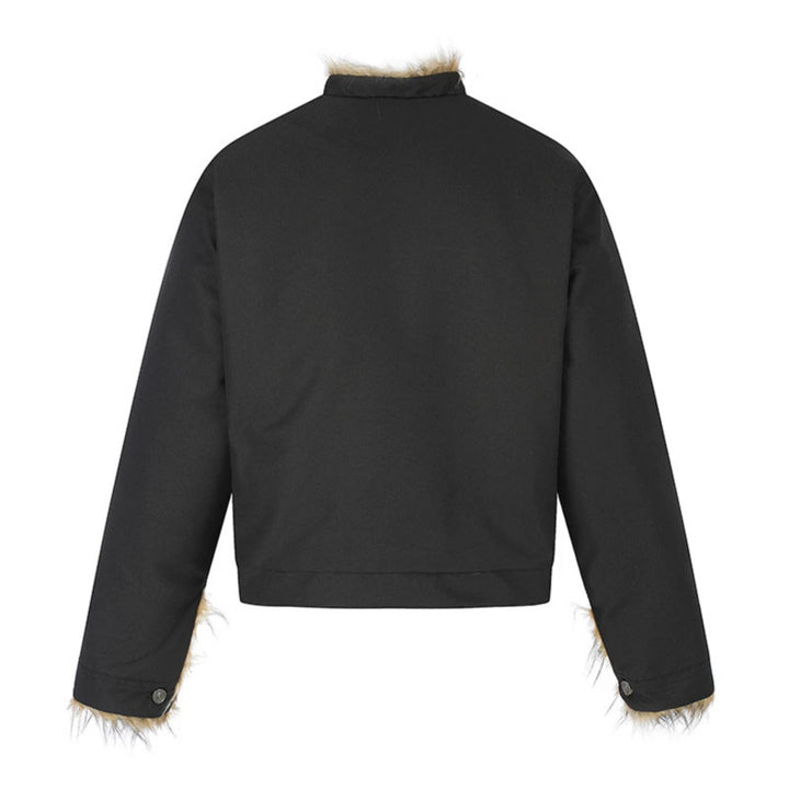 Damen Kurzjacke mit Kunstfellfutter, Stehkragen und verdeckter Knopfleiste Echoarchiv