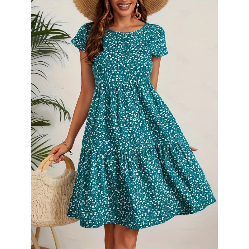 Frauen Blumenmuster A-Linien Kleid Echoarchiv